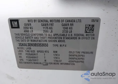 2014 GMC Terrain Slt-1 from USA, damaged, VIN 2GKALSEK9E6353650